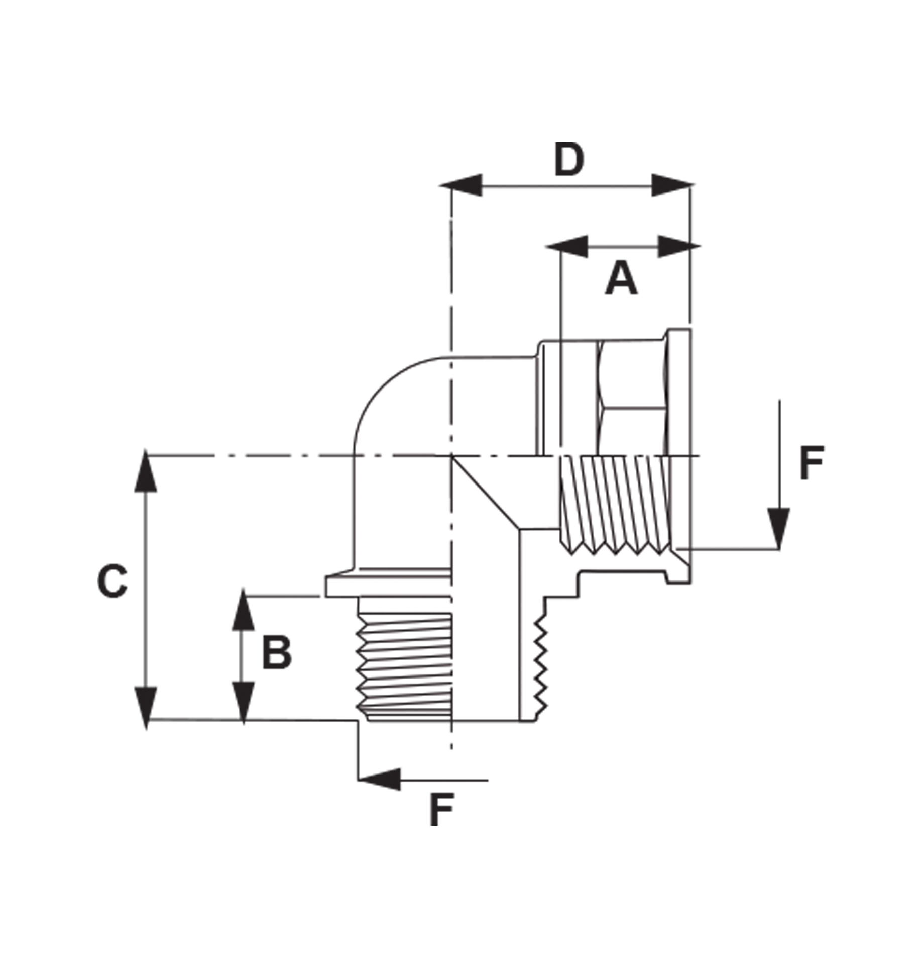 RACORD CURVO 90° MACHO - HEMBRA - Imagen 2