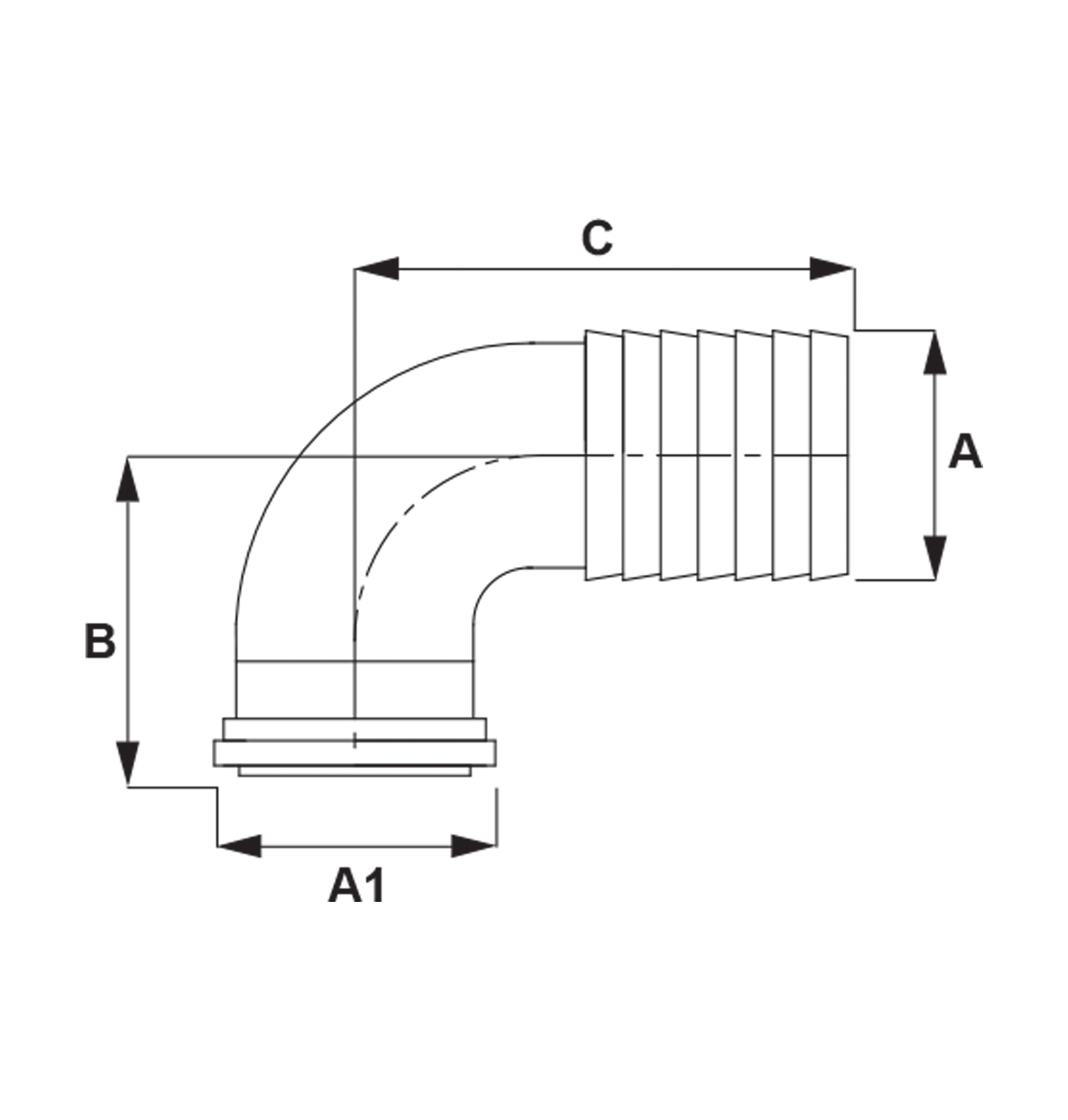 RACORD PORTAMANGUERAS CURVO 90° PARA TUERCA - Imagen 2